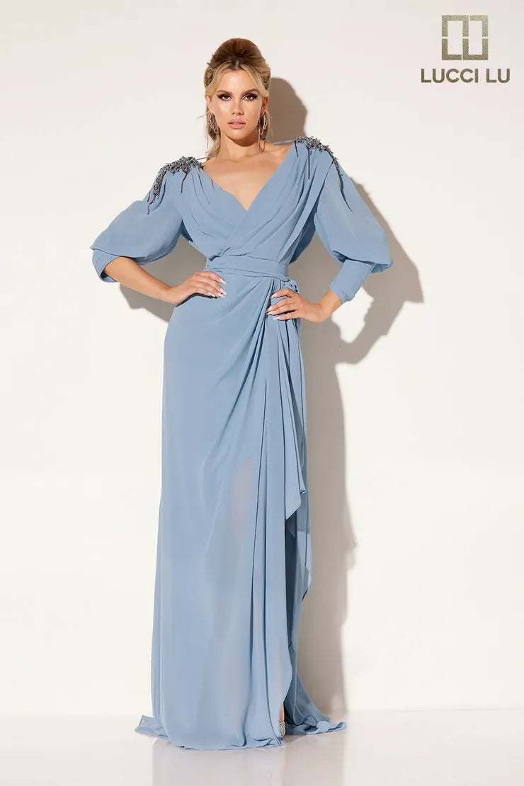 Lucci Lu C8092 Beaded Long-Sleeve Mother of the Bride Dress