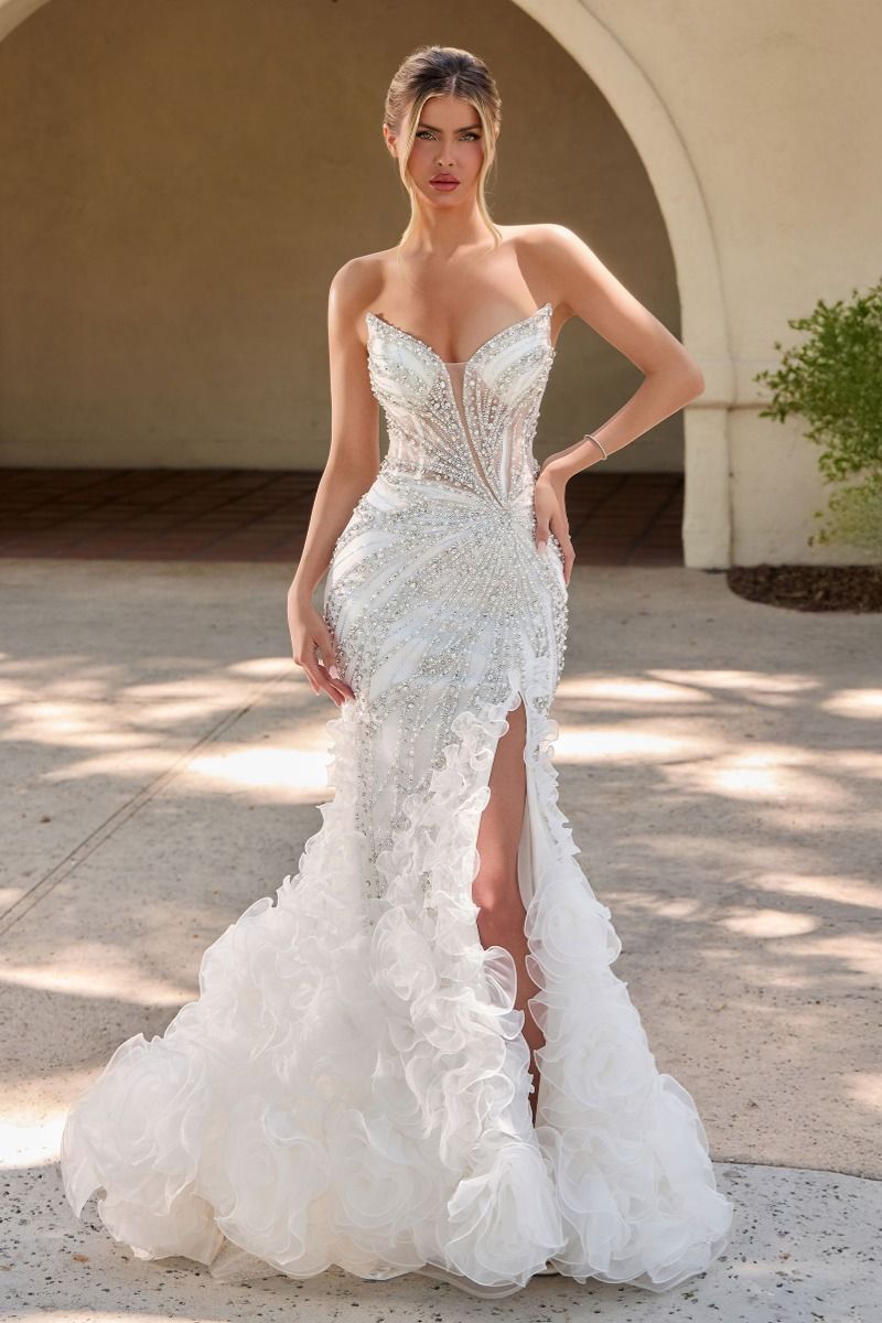 Ladivine CC2488W Plunging Strapless Corset Mermaid Dress