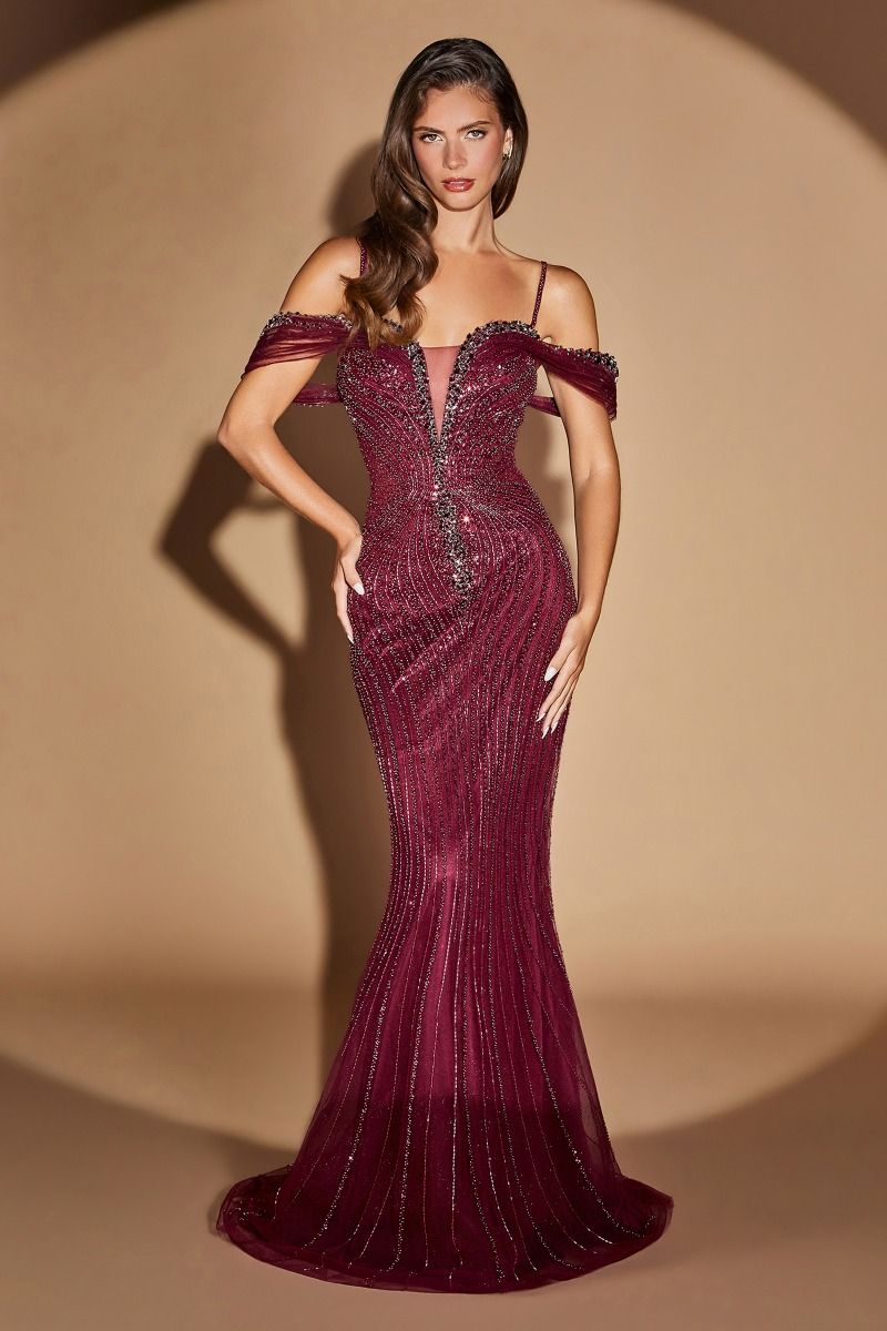 Ladivine CC496 Sweetheart Off-the-Shoulder Corset Evening Sheath Dress