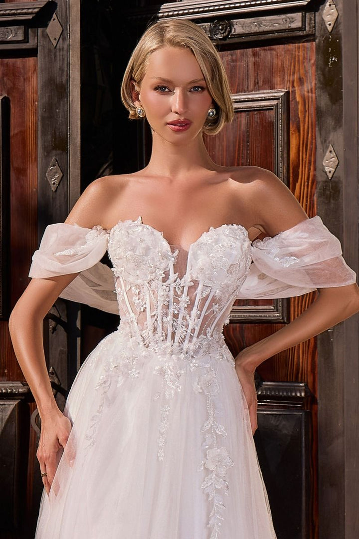 Ladivine CD2426W Off-Shoulder Floral Lace Bridal Dress