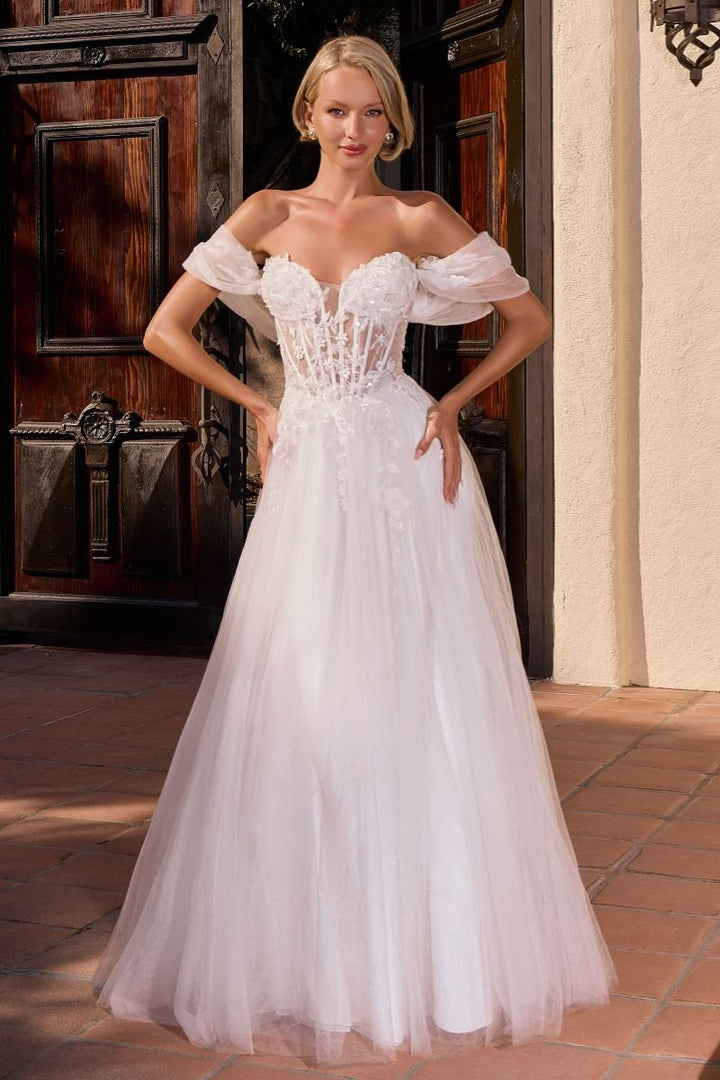 Ladivine CD2426W Off-Shoulder Floral Lace Bridal Dress