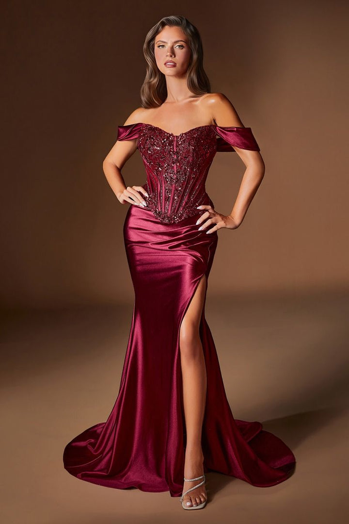 Ladivine CD656 Off Shoulder Corset High Slit Prom 2026 Dress