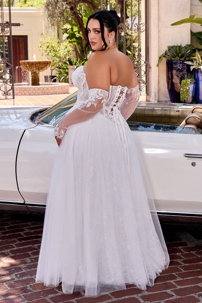 Ladivine CD717W Strapless Sweetheart Corset Ball Gown Dress with Detachable Illusion Sleeves Bridal Dress