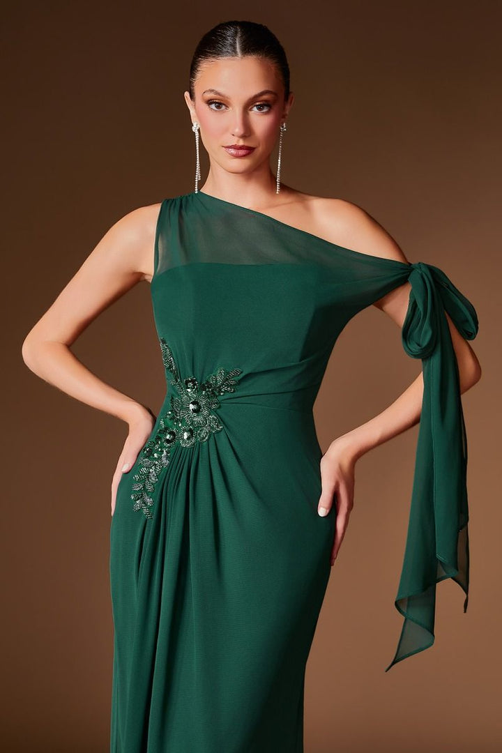 Ladivine CH2612 One-Shoulder Floral Beaded Mother of the Bride Dress
