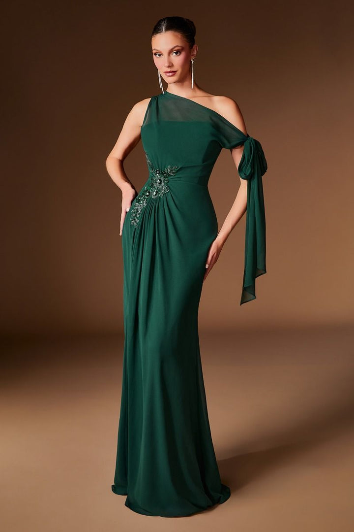 Ladivine CH2612 One-Shoulder Floral Beaded Mother of the Bride Dress