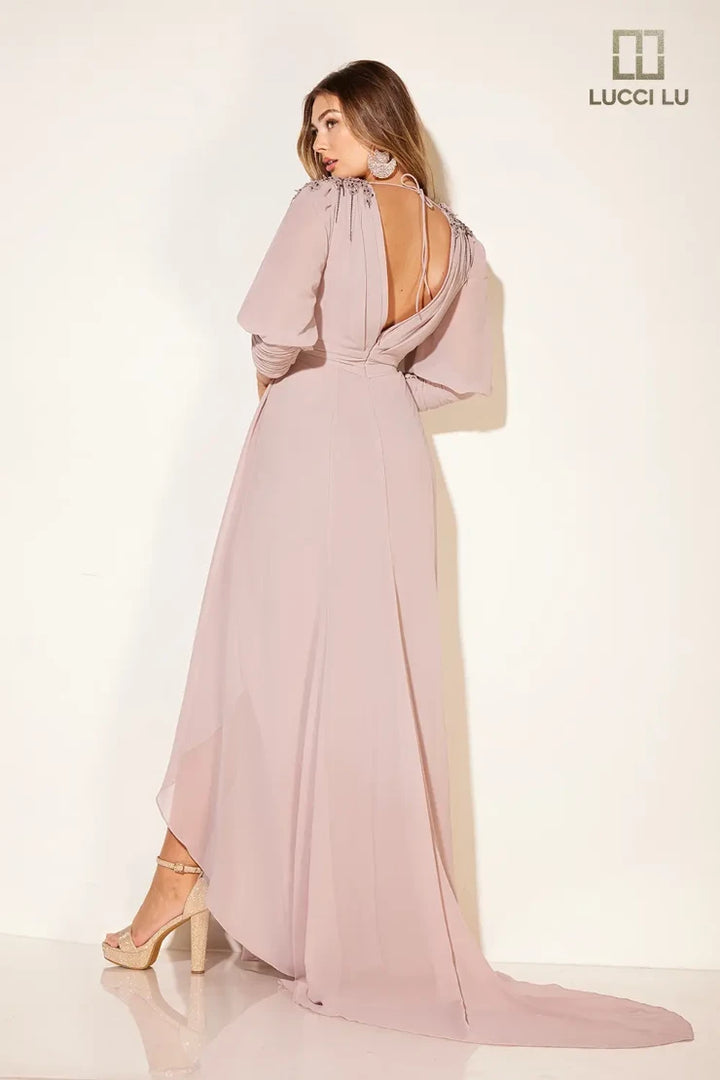 Lucci Lu C8092 Beaded Long-Sleeve Mother of the Bride Dress
