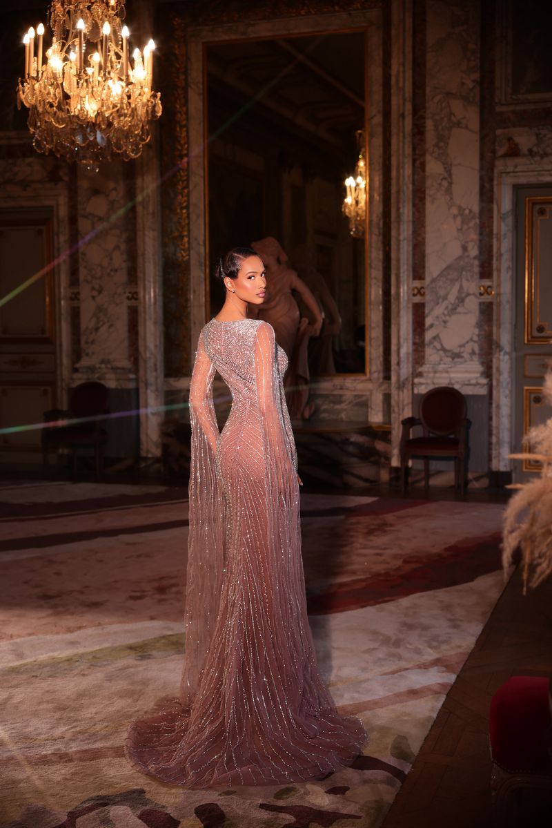 Chic & Holland PH120144 Cape Sleeve Sheath Couture Dress