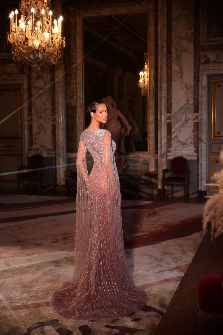 Chic & Holland PH120144 Cape Sleeve Sheath Couture Dress