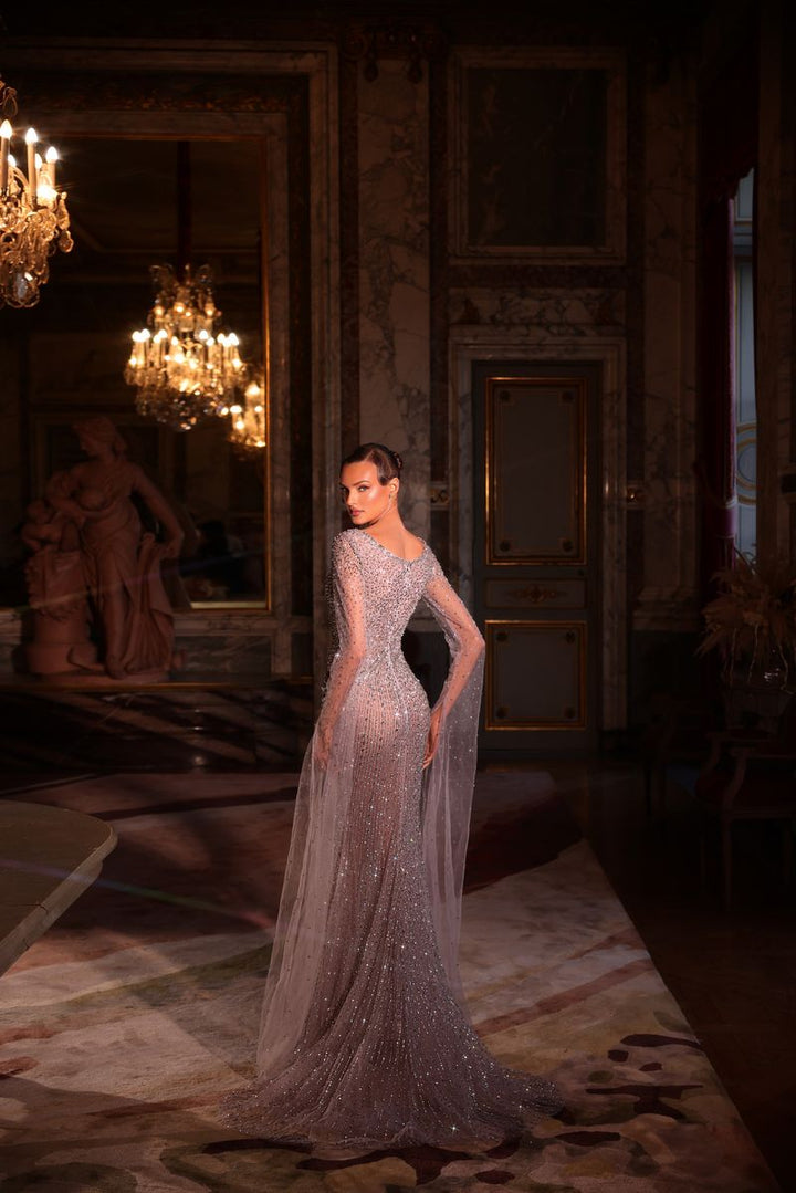 Chic & Holland HF110682 Long Sleeve Beaded Couture Dress
