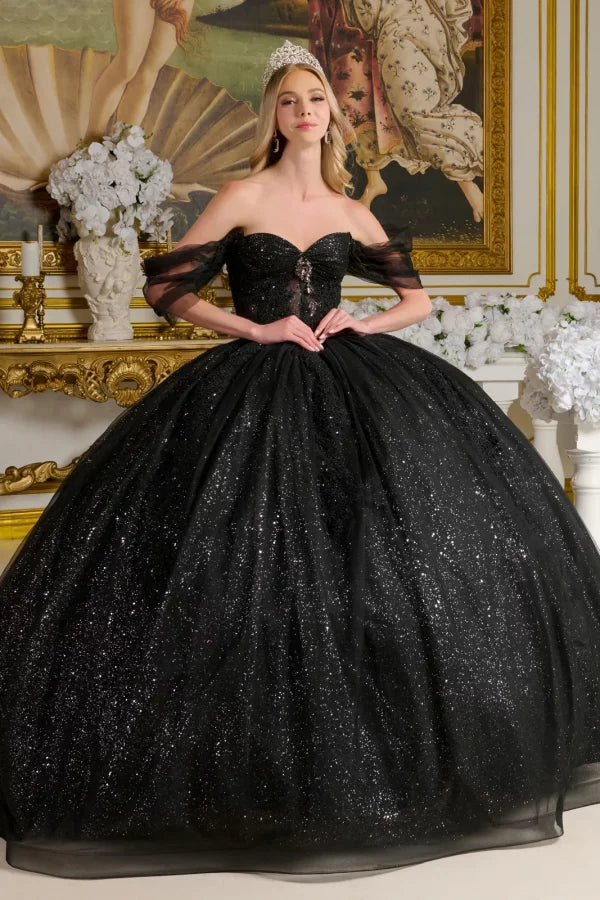 GLS Collective GL3502 Sheer Lace Glitter Quinceañera Dress