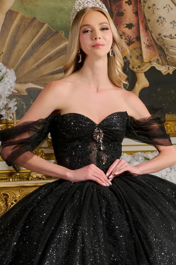 GLS Collective GL3502 Sheer Lace Glitter Quinceañera Dress