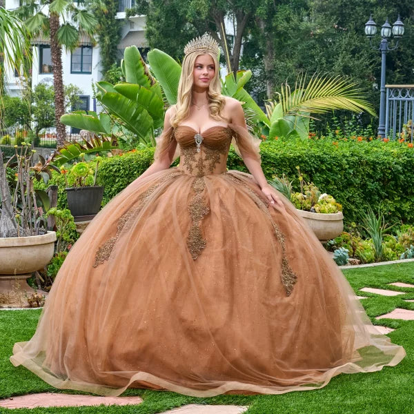 GLS Collective GL3502 Sheer Lace Glitter Quinceañera Dress