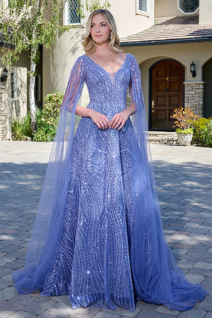 GLS Collective GL3833 Beaded Cape Sleeve Mother of the Bride Dress