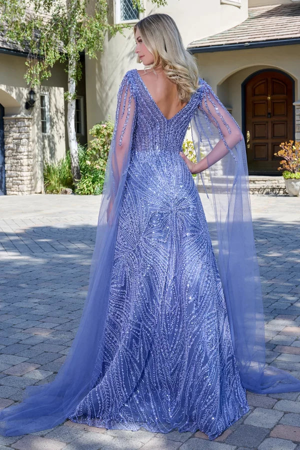 GLS Collective GL3833 Beaded Cape Sleeve Mother of the Bride Dress
