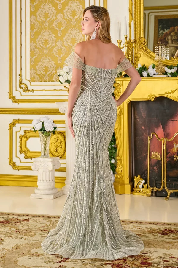 GLS Collective GL3837 Beaded Off-Shoulder Mother of the Bride Dress