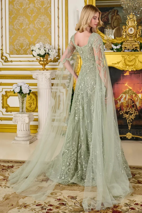 GLS Collective GL3838 Beaded Cape Sleeve Mother of the Bride Dress