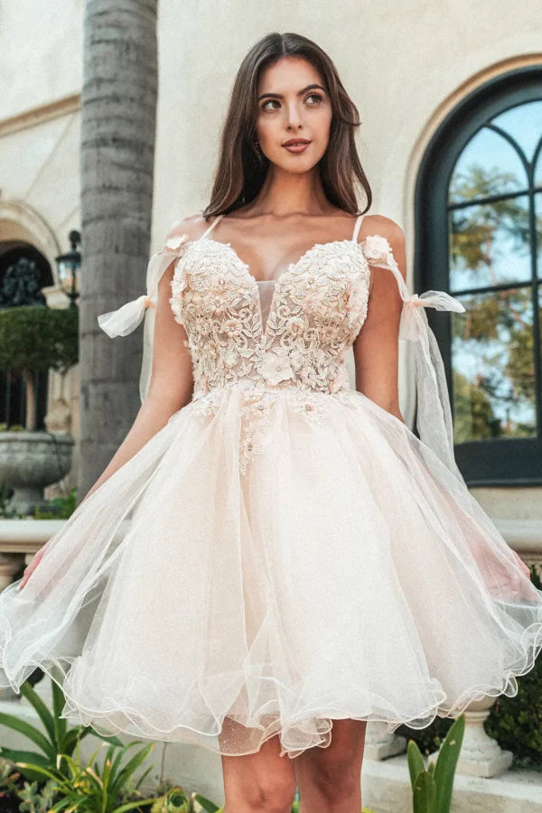 GLS Collective GS3513 3D Floral Embroidered Glitter Homecoming Dress