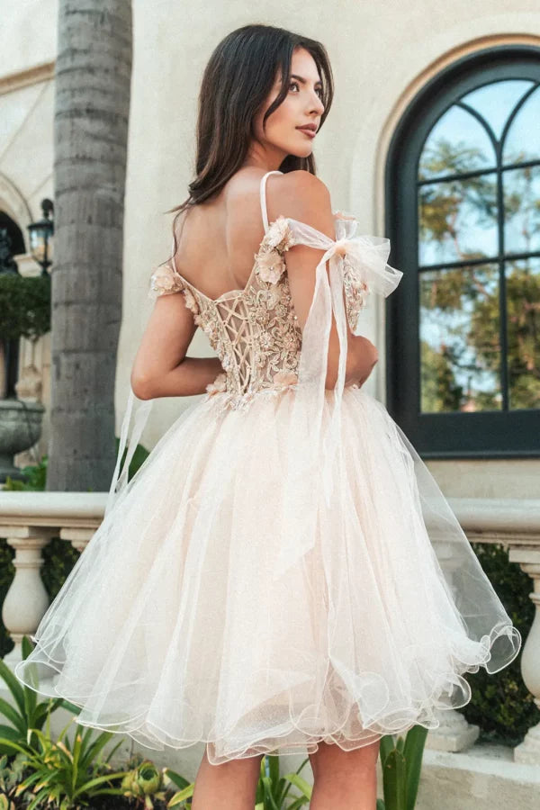 GLS Collective GS3513 3D Floral Embroidered Glitter Homecoming Dress