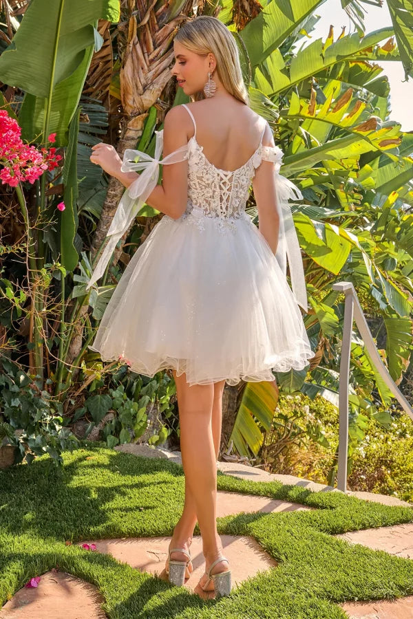 GLS Collective GS3513 3D Floral Embroidered Glitter Homecoming Dress