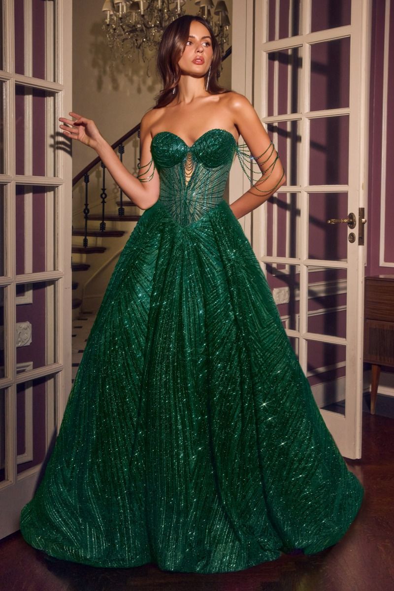 Ladivine J915 Strapless Sweetheart Corset Fully Glittered Beaded A Line Prom 2026 Dress