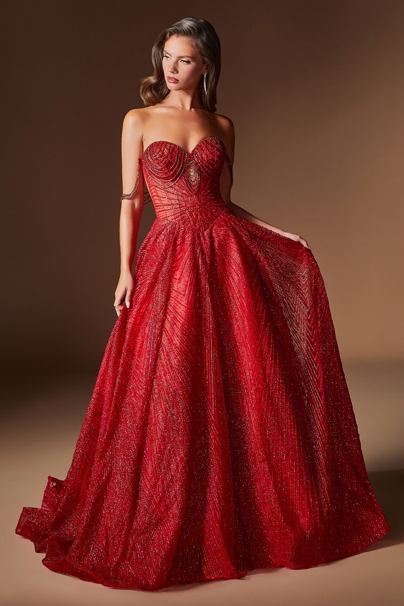 Ladivine J915 Strapless Sweetheart Corset Fully Glittered Beaded A Line Prom 2026 Dress