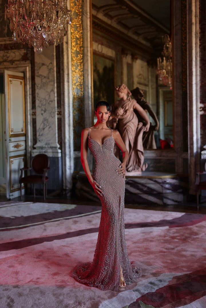 Chic & Holland HF110716 Sweetheart Slit Sheath Couture Dress