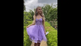 GLS Collective GS3515 Floral Embroidery Embellished Glitter A-Line Homecoming Dress