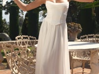 Amoris T741W Strapless A-Line Bridal Dress with Neck Scarf and Lace-Up Back