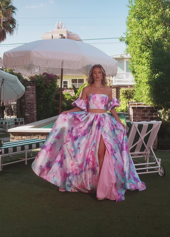 Rachel Allan 70921 Off-Shoulder Printed Prom Dress 2026