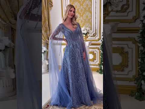 GLS Collective GL3833 Beaded Cape Sleeve Mother of the Bride Dress