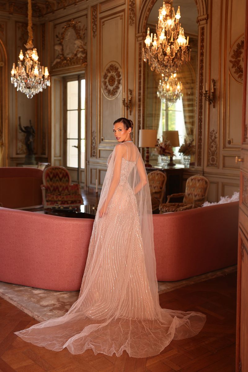 Chic & Holland HF110610 Beaded Cape Couture Dress