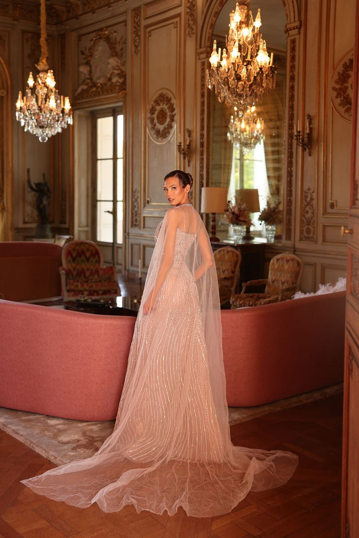 Chic & Holland HF110610 Beaded Cape Couture Dress