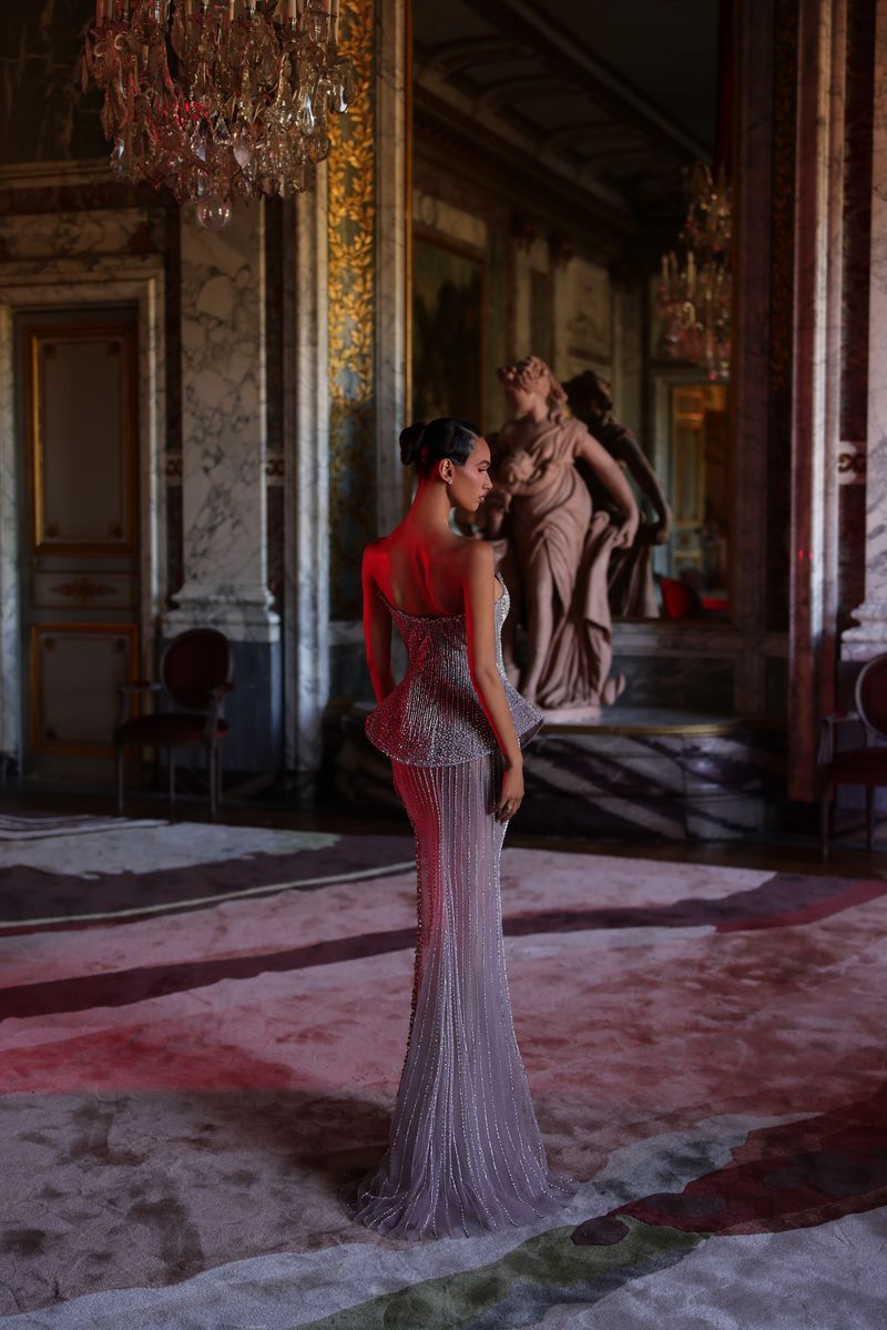 Chic & Holland PH120135 Strapless Slit Peplum Couture Dress